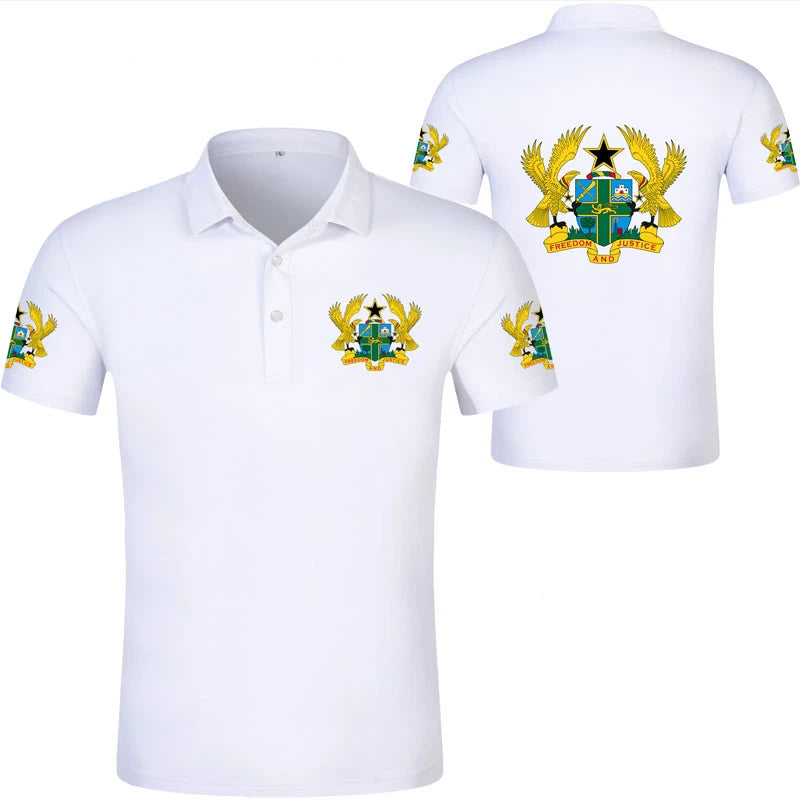 2024 Ghana Flag Graphic Polo Shirt Ghanaianoy National Emblem Map Men Jersey Tops Republic College Africa Kids Sports Streetwear