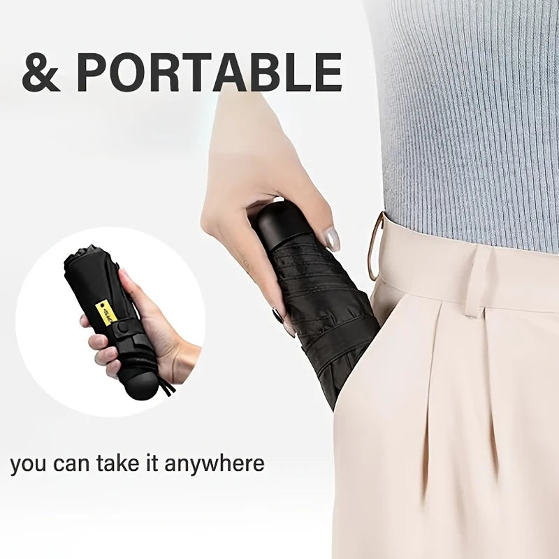 Small sun umbrella with protective cover, compact and ultra portable folding umbrella, with 6 reinforced ribs