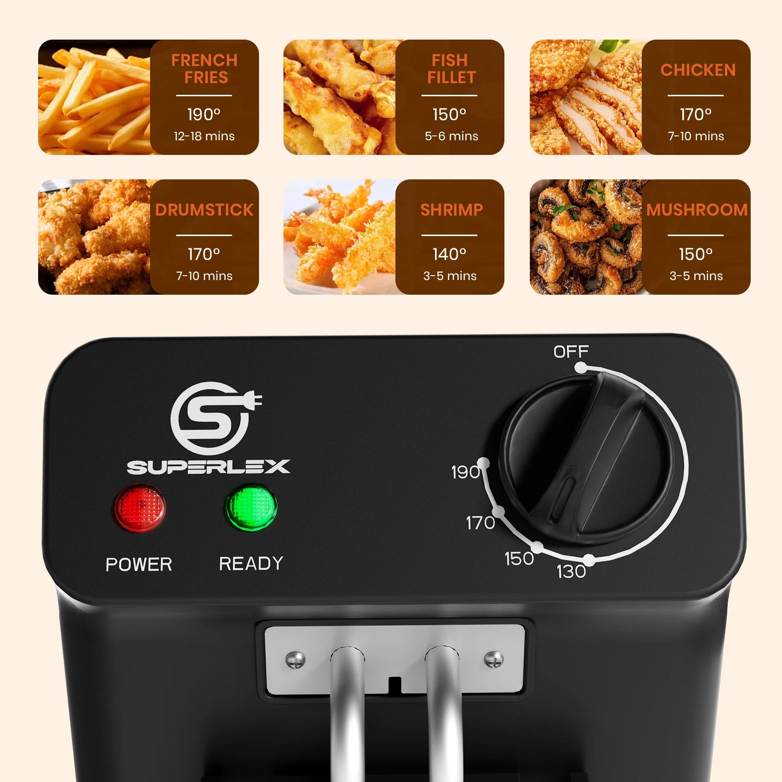 SUPERLEX 2000W Electric Deep Fryers Oil  Adjustable Fried Chicken Grill French Fries Heating Cooker 3L Stainless Steel Fat Fryer