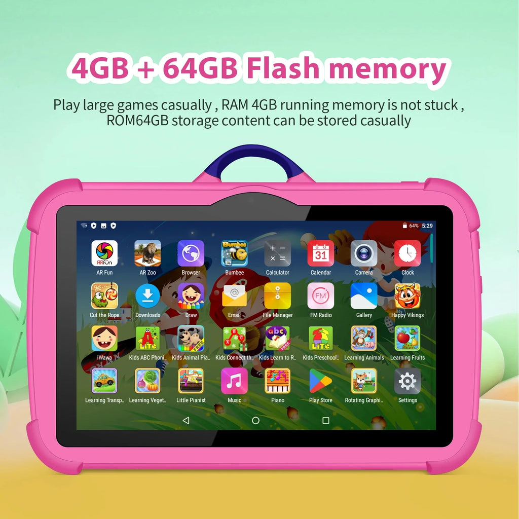 New Cartoon Pattern Kids Tablet 7.0 Inch Quad Core 4GB RAM 64GB ROM Android 13 Learning Education Games Tablets Children's Gifts