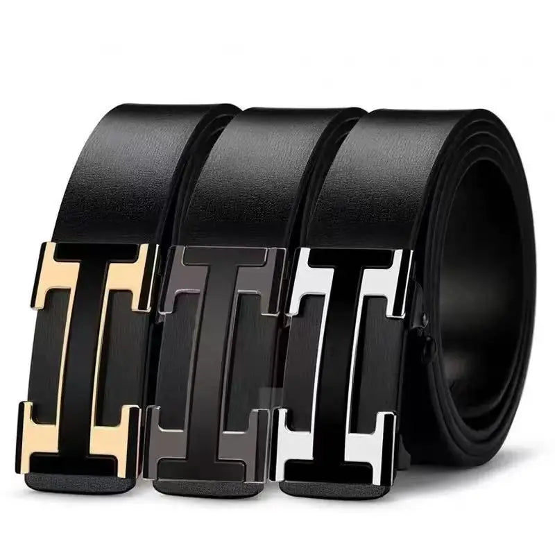 New men's belt letter buckle tide wide fashion casual Joker business belts.