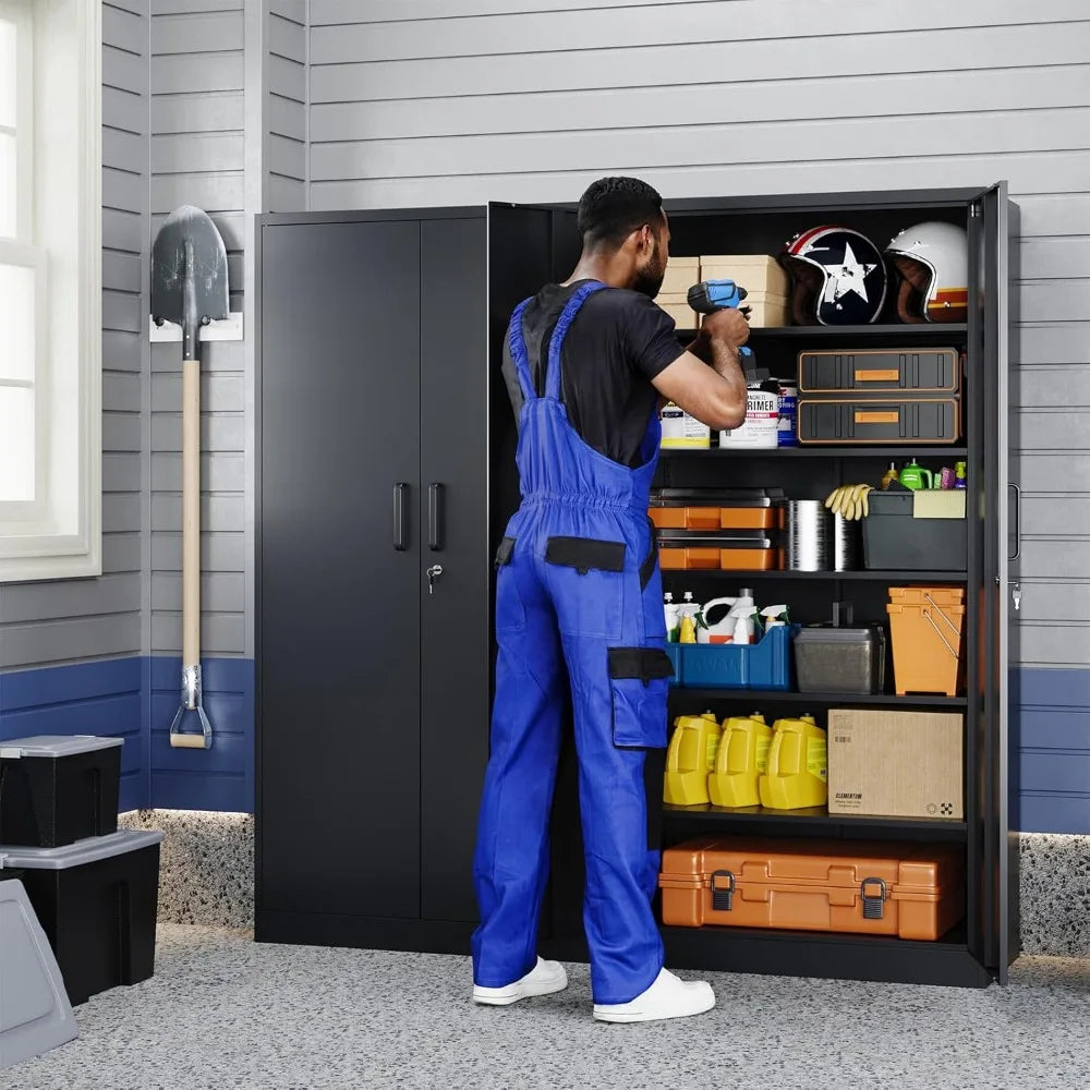 Yizosh Metal Garage Storage Cabinet with 2 Doors and 5 Adjustable Shelves - 71 Steel Lockable File Cabinet,Locking Tool Cabinets