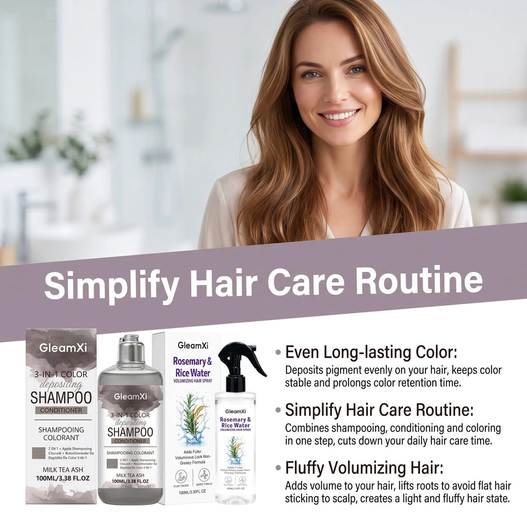 Hair Color Shampoo 3 in 1 Tint Conditioning Volumizing Nourishing Scalp Spray Set For Fine Flat Hair Smooth Shine Booster Care