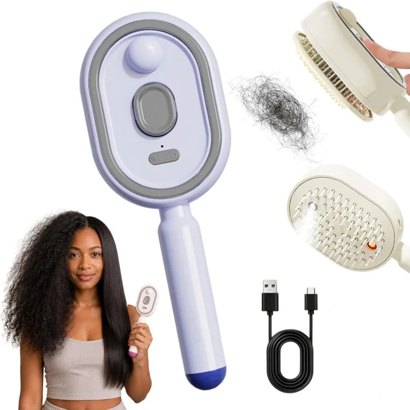 3 in 1 Electric Spray Air Cushions Massage Comb Self Cleaning Steam Anti-Tangle Essential Oil Misting Hair Brush Reduce Frizz