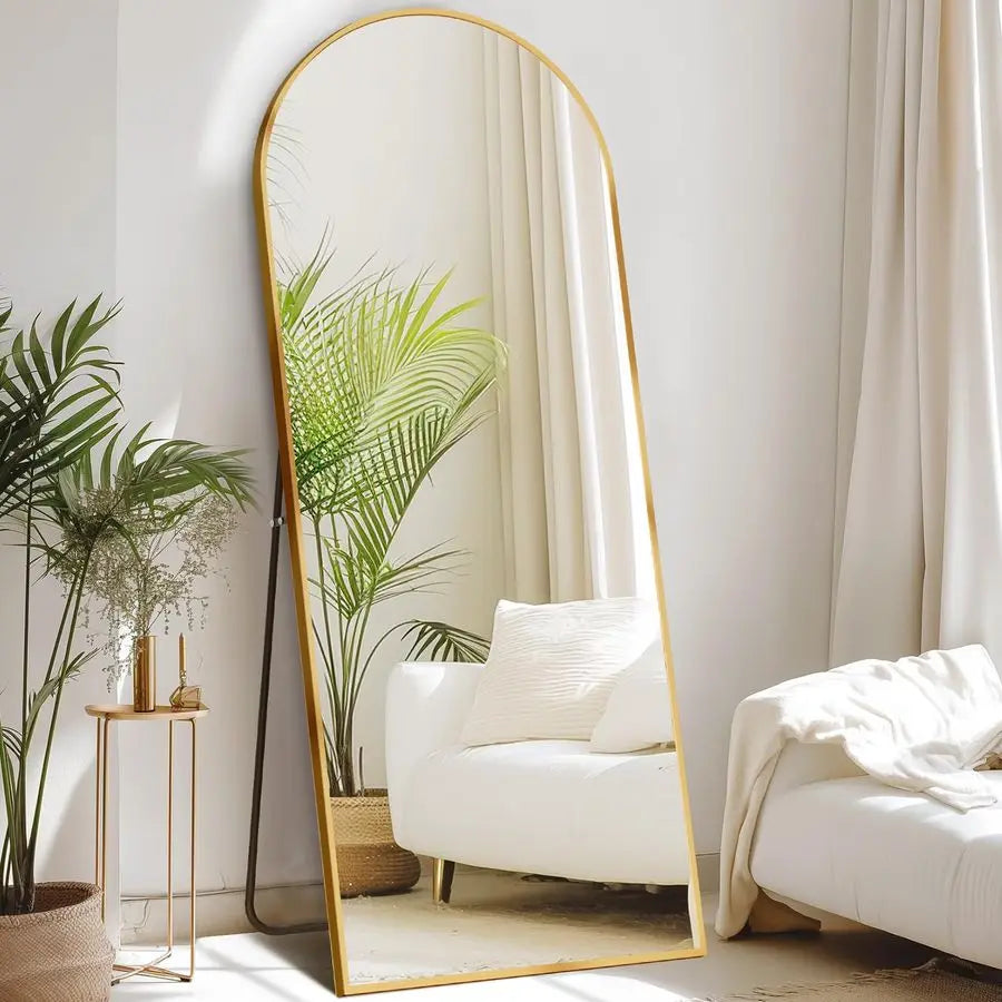 64 x21 Arched Full Length Mirror, Standing or Leaning Full Body Mirror with Aluminum Alloy Thin Frame, Suitable for Bedroom or