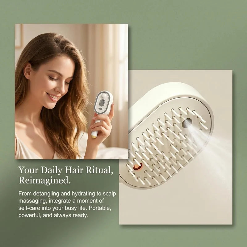 3 in 1 Electric Spray Air Cushions Massage Comb Self Cleaning Steam Anti-Tangle Essential Oil Misting Hair Brush Reduce Frizz