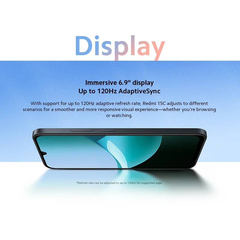 2026 Xiaomi Redmi 15C Smartphone Global Version MediaTek Helio G81-Ultra 120Hz 6.9" Dot Drop display 33W charging