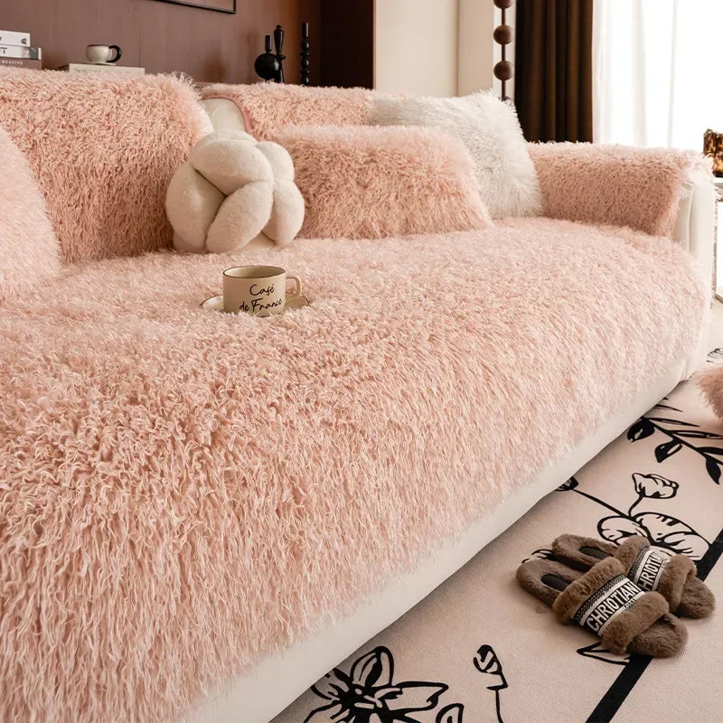 Winter Thicken Long Plush Sofa Cover Lamb Wool Sofa Cushion Non-slip Light Luxury Mat Чехол На Диван Без Боков Housse De Canapé