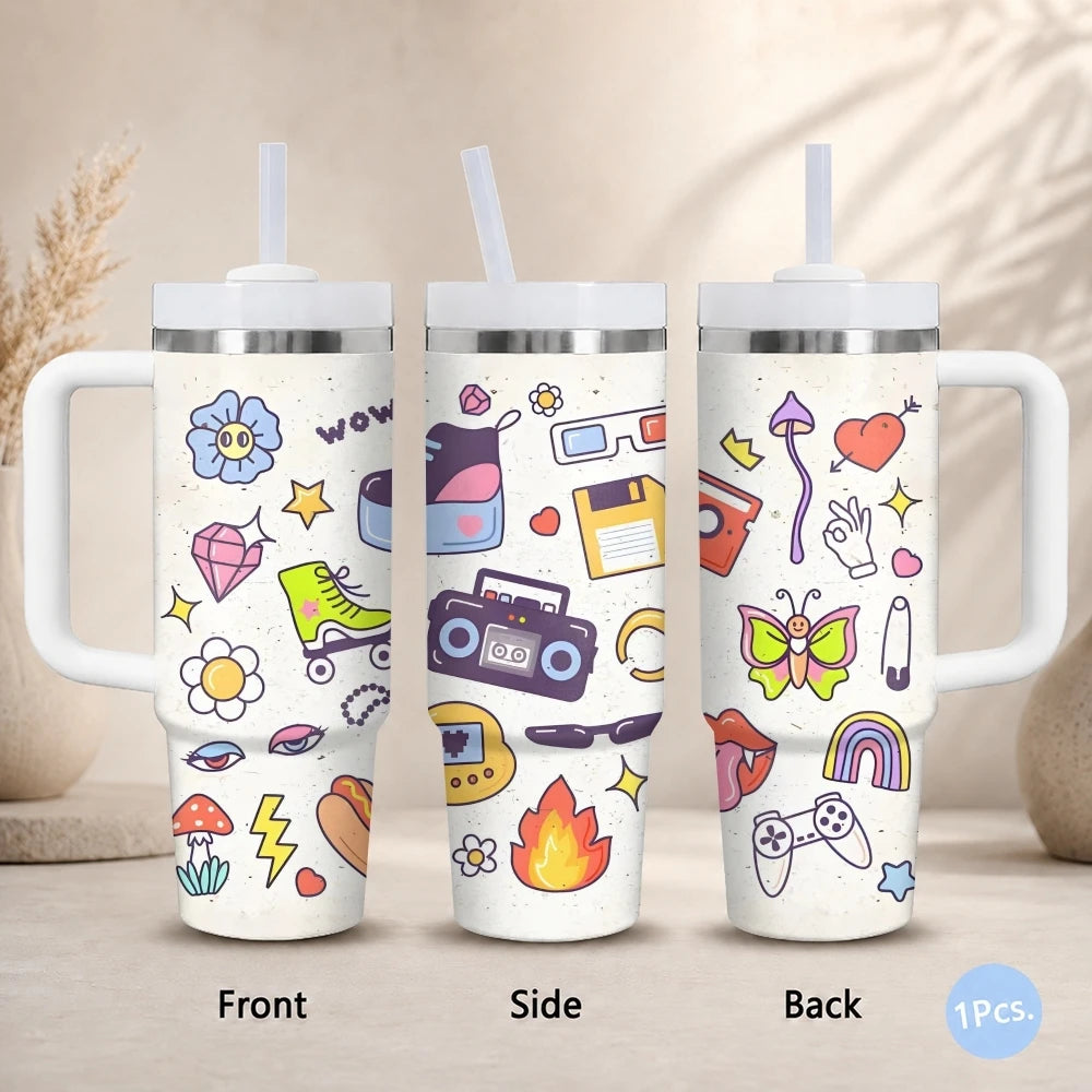skateboard badges Vacuum Flasks 40oz Stainless Steel Insulated Tumbler with Handle Straw Leakproof Cup Daily Travel Mug