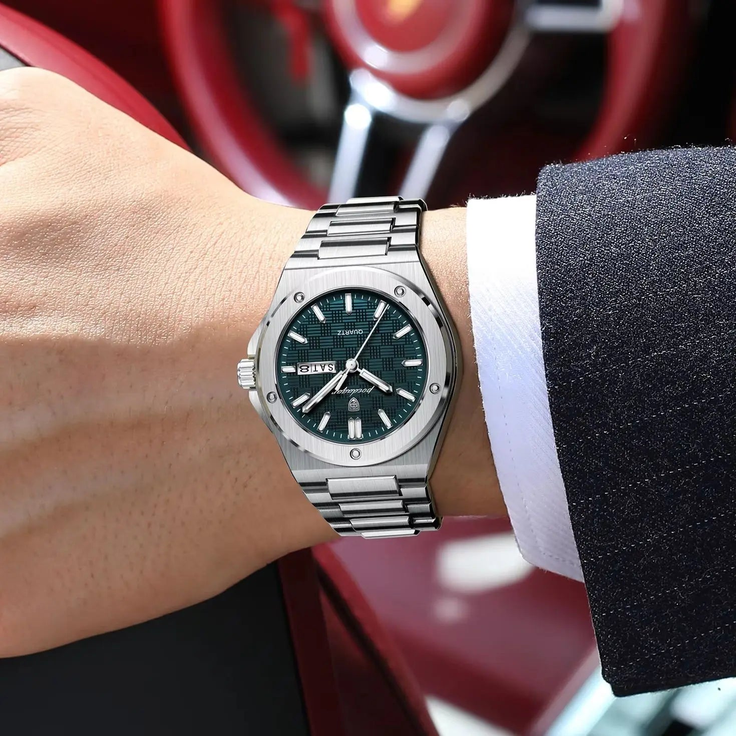POEDAGAR Fashion Men's Clock Quartz Date Week Luxury Male Watch Waterproof Luminous Stainless Steel Watches For Men Reloj Hombre