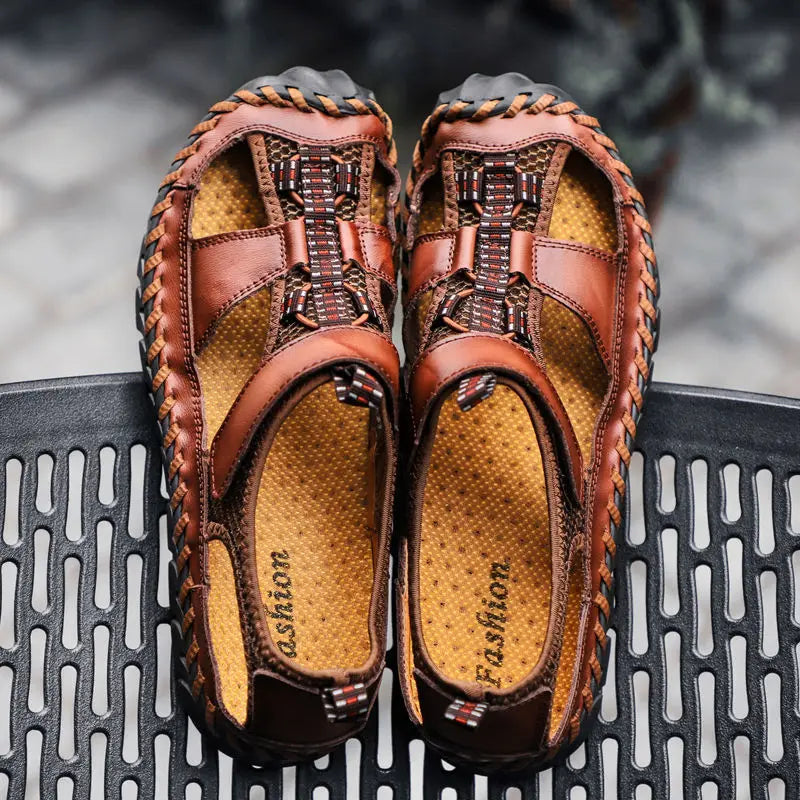 Summer Sandals Leather Outdoor Men Beach Shoes Luxury Breathable Casual Sandals Man Wading Shoes Non-slip Comfort Slippers