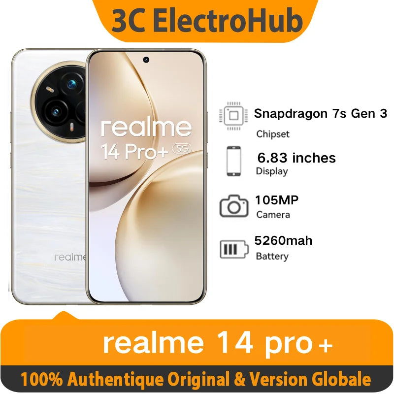 realme 14 Pro+ 5G 6.83 Inch Display, 120Hz Cooling, 80W Fast Charge, 5260mAh Battery, 108MP Camera, Qualcomm Snapdragon 7s Gen 3, IP69