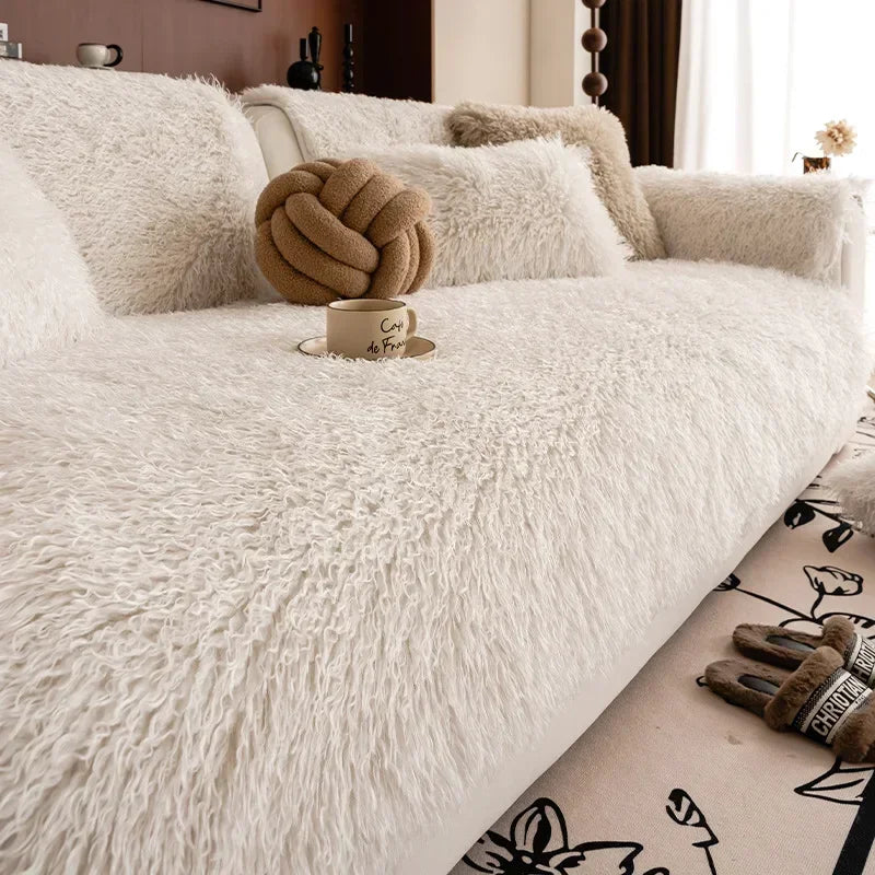 Winter Thicken Long Plush Sofa Cover Lamb Wool Sofa Cushion Non-slip Light Luxury Mat Чехол На Диван Без Боков Housse De Canapé