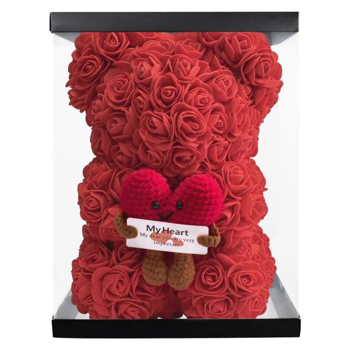 25cm Rose Teddy Bear Eternal flower hug knitted love doll artificial flower Bear birthday Mother's Day Valentine's Day gift