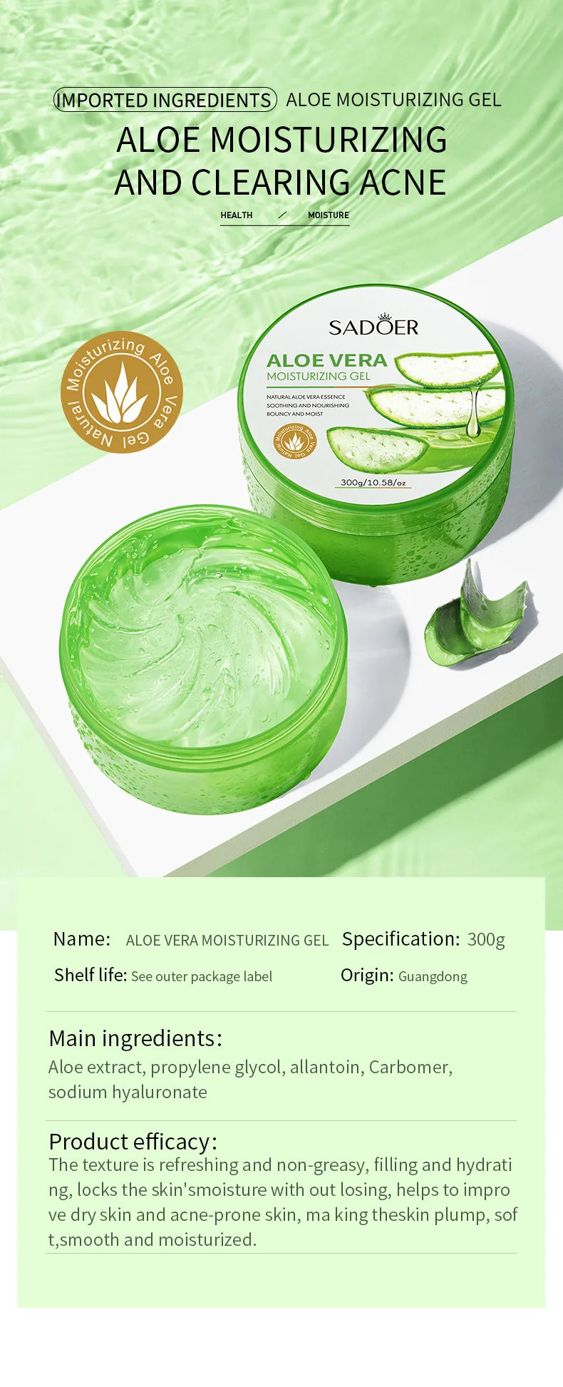 SADOER Aloe Vera Gel Hydrating Aloe Vera Gel