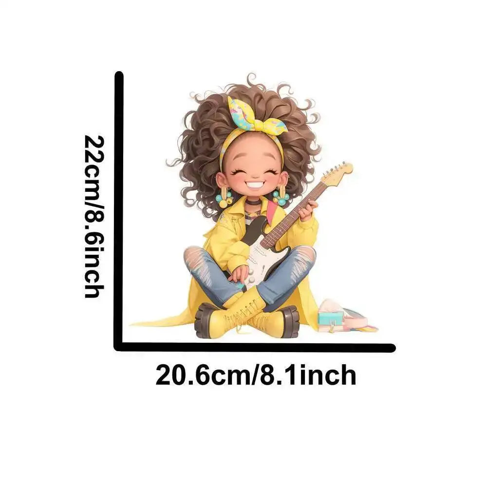 Yellow Guitar Music Girl Heat Transfer Patches For Clothing DIY A-Level Washable T-shirts Iron-on Thermal Stickers