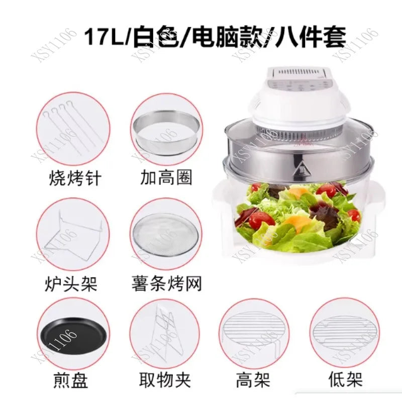 Transparent Air Fryer Oven - 12L Digital Halogen Convection Turbo Flavor Wave with Glass Bowl
