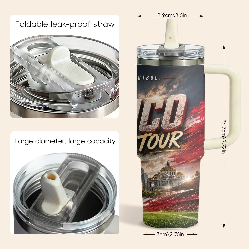 2026 MEXICO Football Vacuum Flasks 40oz 3rd Gen Vacuum Insulated Stainless Steel Tumbler Cup with Handle Straw Lid for Gifts