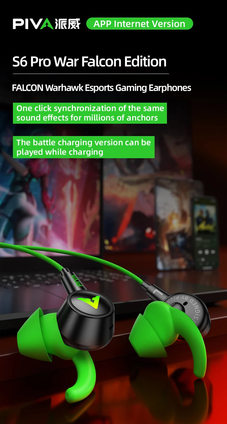 PIVA S6 Pro 13mm Virtual 7.1 Gaming Earphones Type-C 27W PD Fast Charge Built-in Sound Card App for Independent Tuning