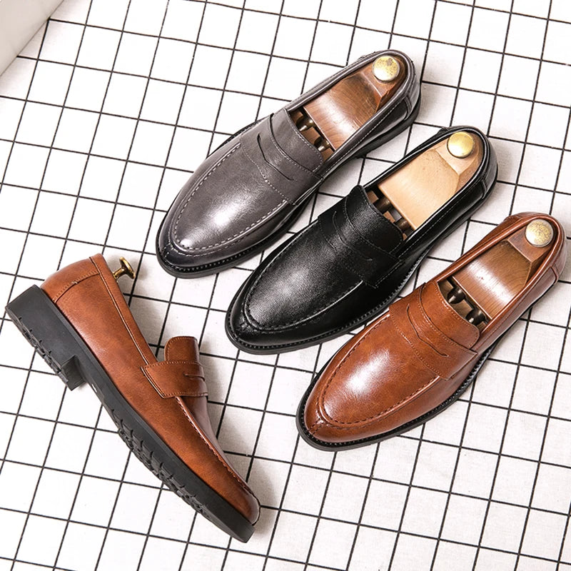 Trend Men's Dress Shoes Classic Leather Loafers Male Slip On Casual Business Shoes For Men Brogues Flat Office Social Shoes Male