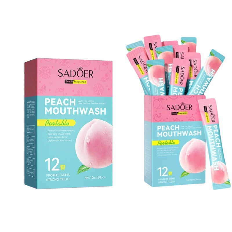 10ml*20 Pieces of Sadoer Peach Mouthwash Are Rich in Peach Extract, Menthol, and Have a Sweet Peach Scent, with a Unique and Pleasant Taste, Fresh Breath, No Dead Ends, Improve the Oral Environment, and Help You Easily Say Go