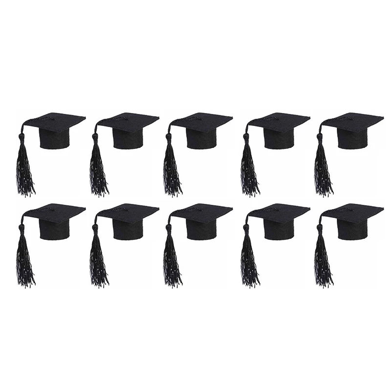 10PCS Mini Graduation Hat Doctoral Cap Costume Top Hat With Tassels DIY Plush Doll Decor Wine Bottle Decoration
