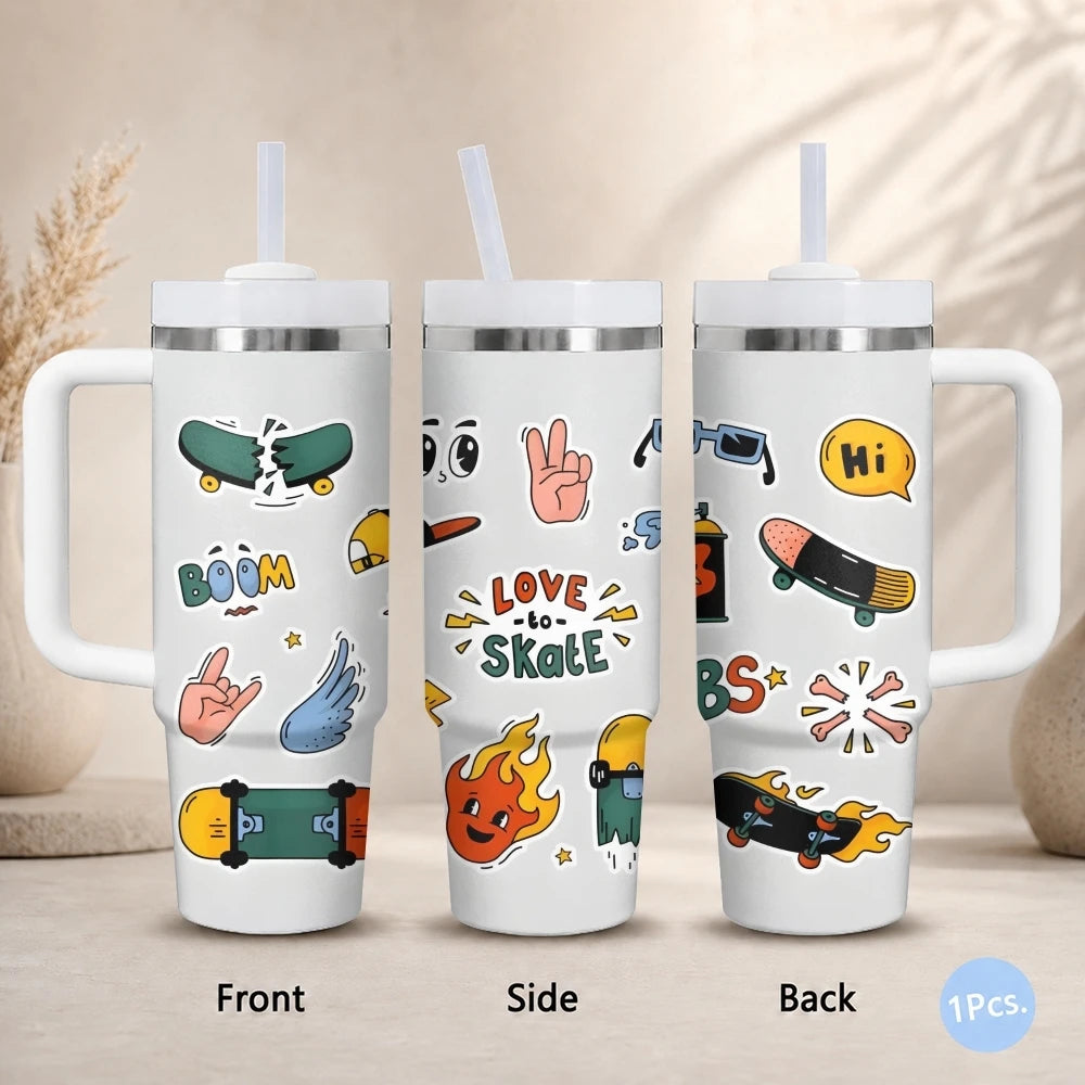 skateboard badges Vacuum Flasks 40oz Stainless Steel Insulated Tumbler with Handle Straw Leakproof Cup Daily Travel Mug