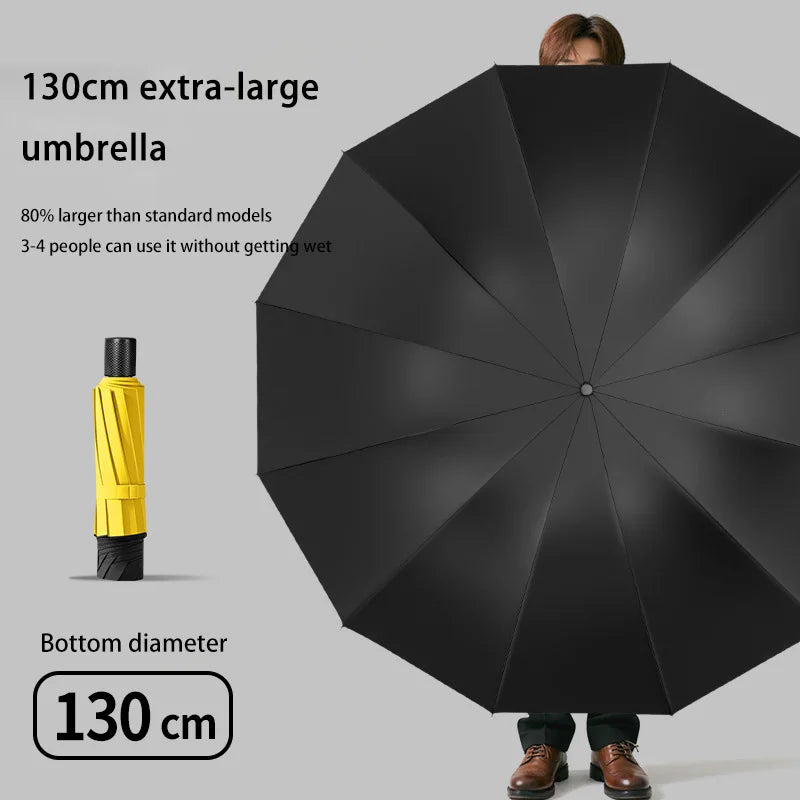 Umbrella Enlarged Thickened Reverse 12 Rib Reinforced Umbrella Men Folding Umbrella Oversized Windproof Rainproof 130cm