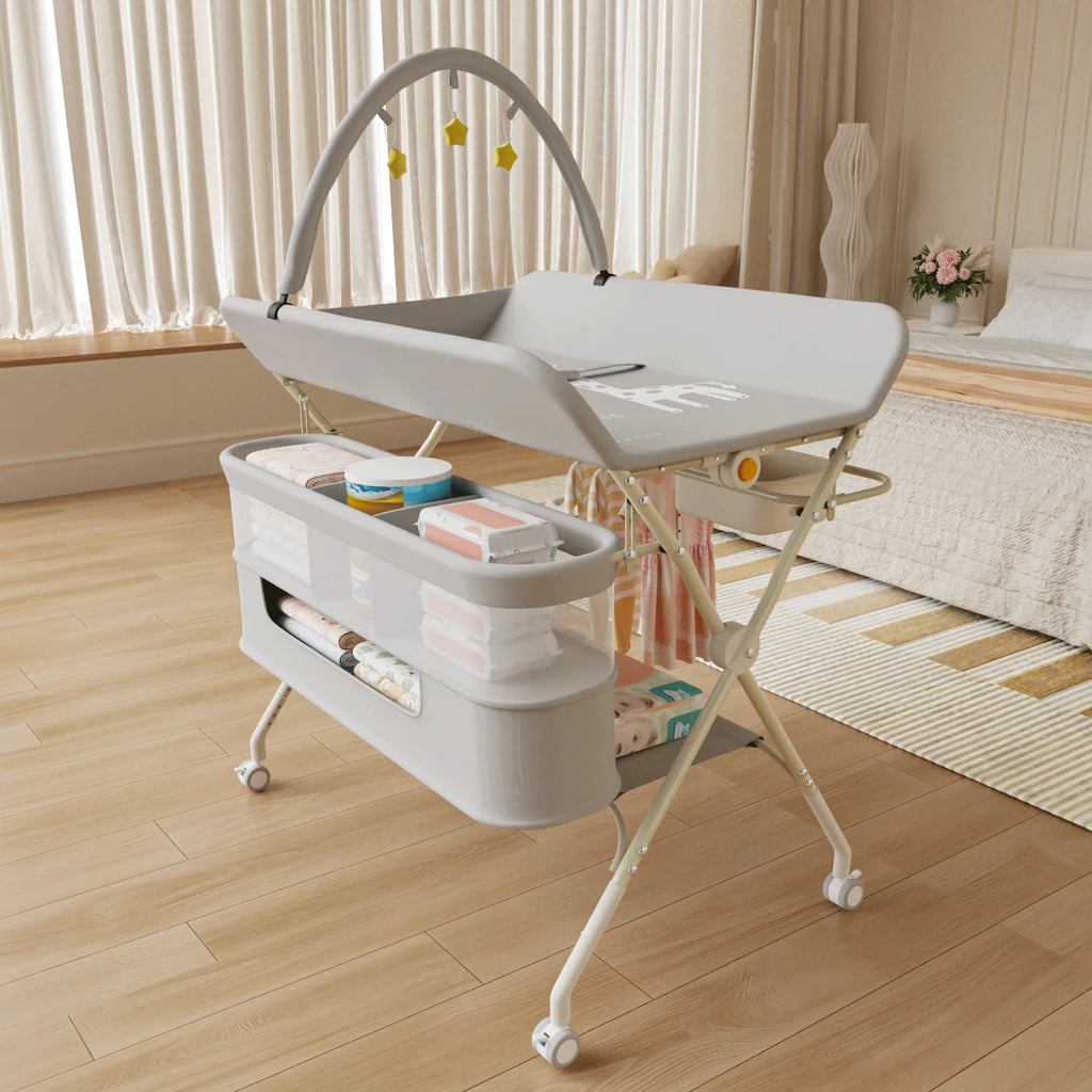 4 in 1 Folding Changing Table, Mobile Changing Unit, Height-adjustable Changing Station With Toy Arch & Storage Basket