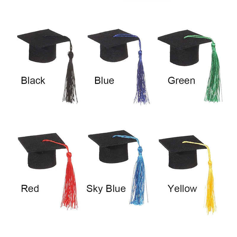 10PCS Mini Graduation Hat Doctoral Cap Costume Top Hat With Tassels DIY Plush Doll Decor Wine Bottle Decoration