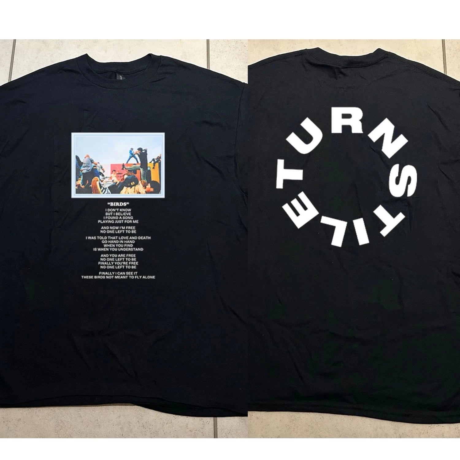 Turnstile Europe and The UK's "Never Satisfied Journey 2025" Date T-shirt on The Back Can Be Worn By Both Men and Women