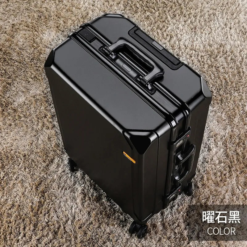 New Fashion rolling luggage aluminum frame USB charging trolley suitcase 20/24/26/28 inch students password travel luggage