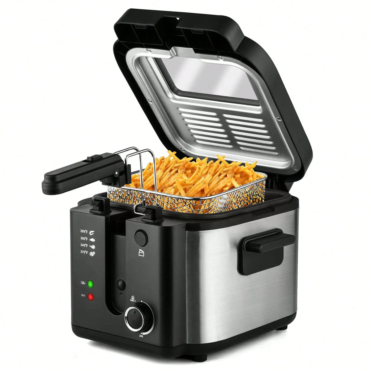 1500W Home Deep Fryer, 2.5L 304 Stainless Steel Oil Pot with Basket, Adjustable Temperature Control & Removable Lid, Easy Clean Electric Fryer, Great Gift for Cooking Lovers