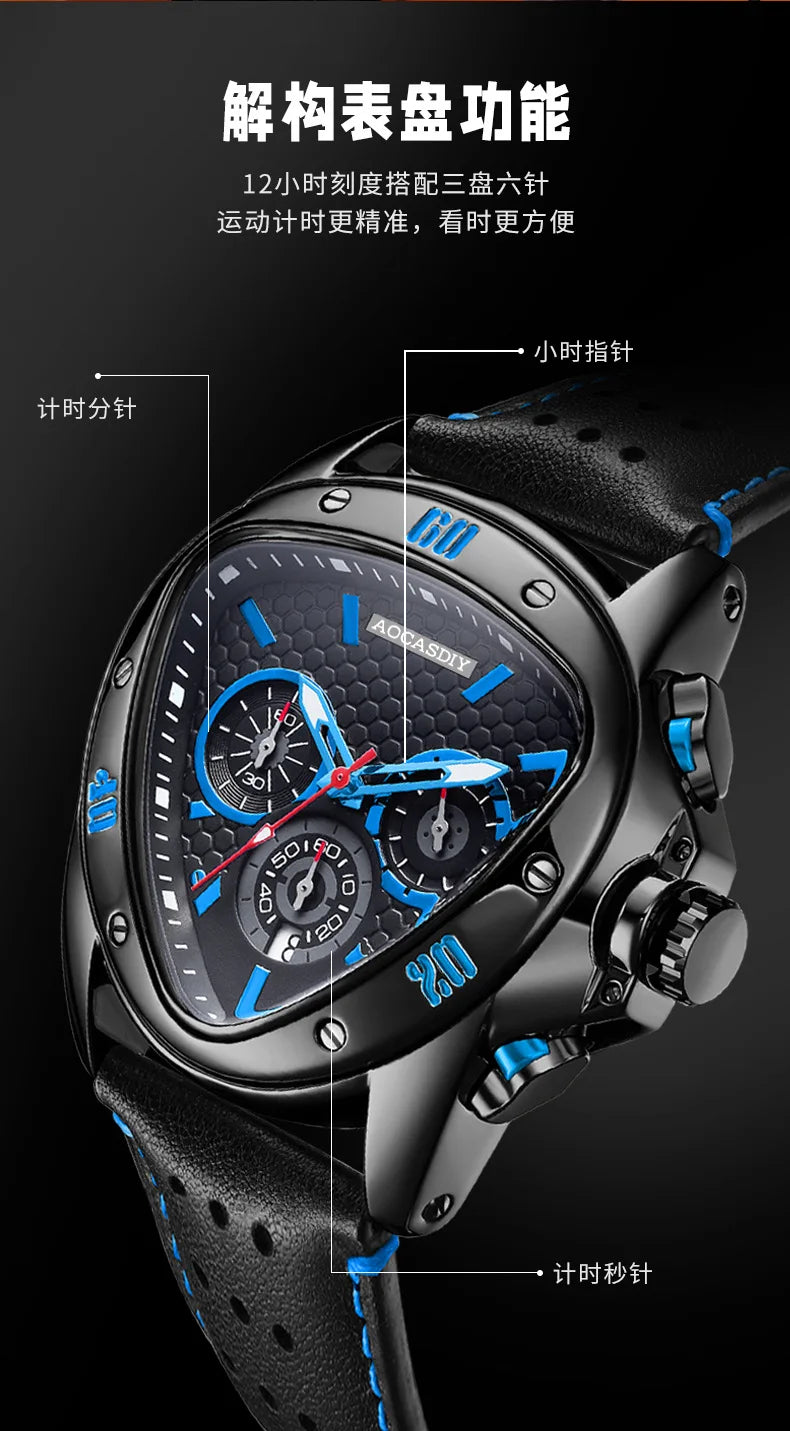 New Cool Triangle Watch Men Top Luxury Chronograph Watches Waterproof Quartz Wristwatches Gifts Relogio Masculino Drop Shipping