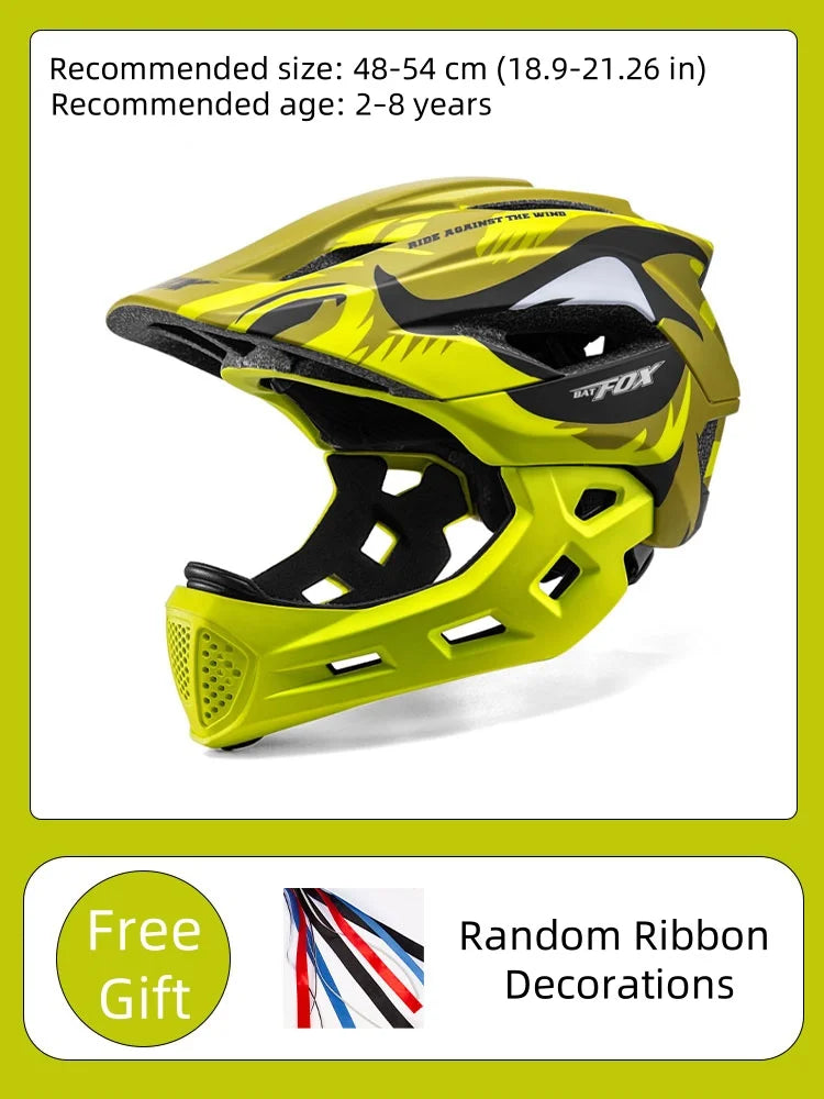 BATFOX Kids Helmet Full Face Mtb Bicycle Helmet child Children Girl and Boy Cycling BMX Detachable Downhill Multi-Sport Helmet