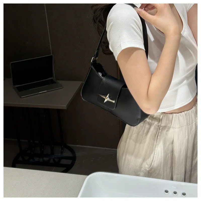 Y2K Vintage Small Purse for Women Classic PU Leather Shoulder Bag Ladies Underarm Handbag Fashionable Daily Crossbody Bag