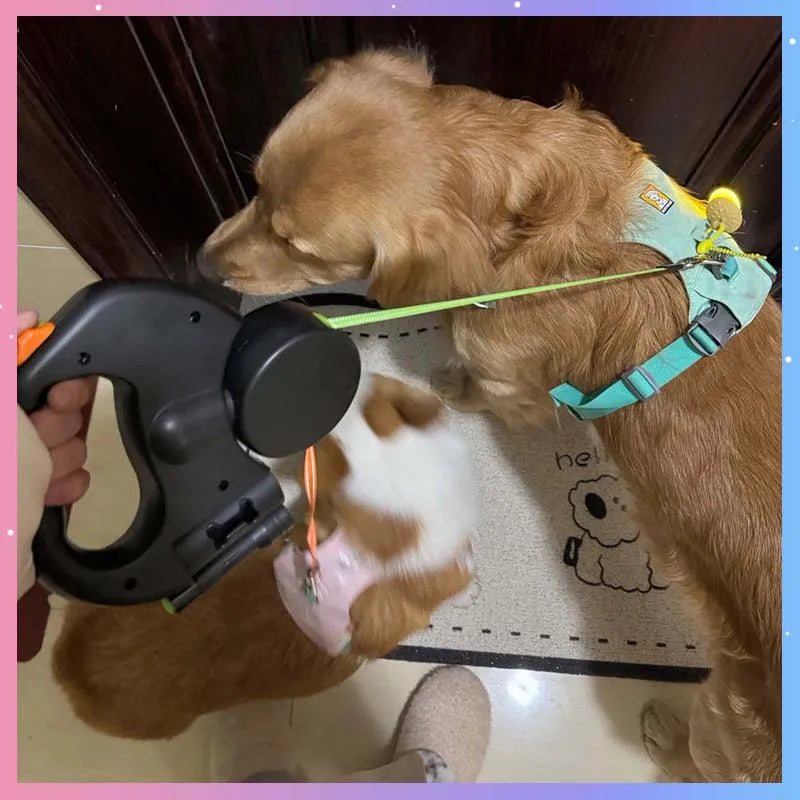 Double-Ended Pet Leash With LED Flashlight One-Hand Operation For Outdoor Walking Automatic Small Medium Dog walkies Lead