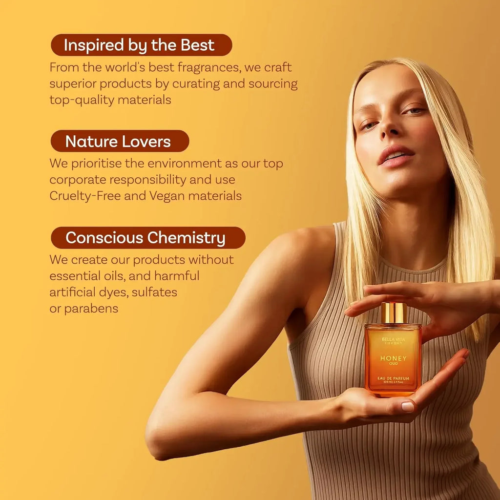 BellaVita Luxury Honey Oud EDP 3.4oz / 100ml Warm Sweet Amber Vanilla Long Lasting Unisex Perfume Ideal Holiday Gift