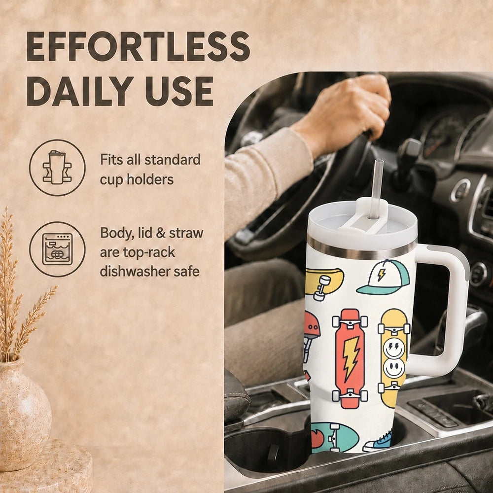 skateboard badges Vacuum Flasks 40oz Stainless Steel Insulated Tumbler with Handle Straw Leakproof Cup Daily Travel Mug