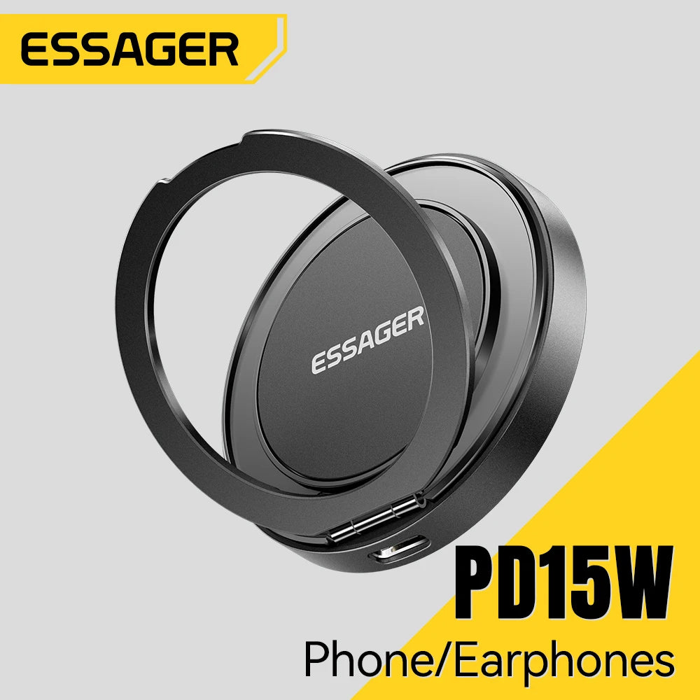 Essager Magnetic Wireless Charger With Holder 15W Fast Charging For iPhone17 16 15 14Pro Max Airpods Mini Wireless Phone Charger