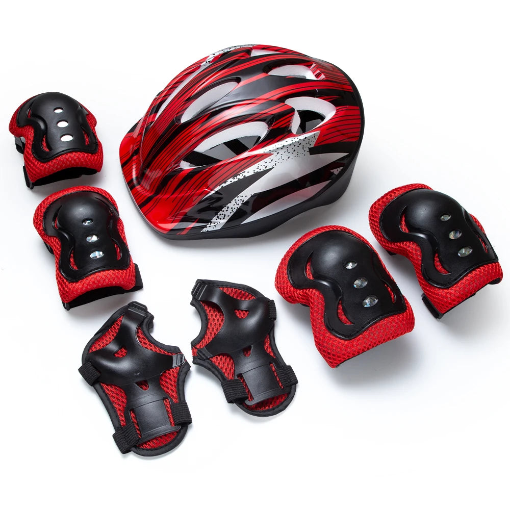 7 Pcs Kids Protective Gear Set, Roller Skating Helmet & Pads for Boys and Girls, Knee Elbow Wrist Guards for Skateboard Scooter