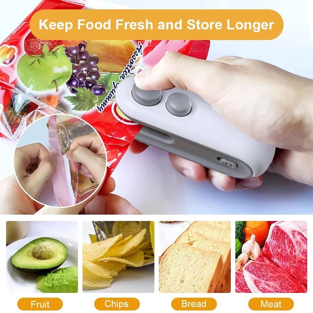 Mini Bag Sealer Portable Rechargeable Handheld Heat Vacuum Sealer 2 in 1 Sealer and Cutter for Plastic Bags Food Storage