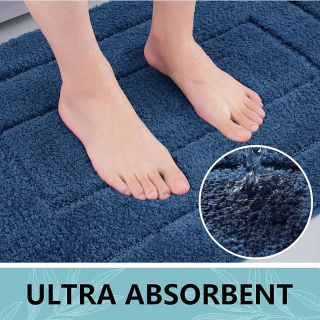 Microfibre Bathroom Rugs Non-Slip Washable Bath Doormat Water Absorbent Resist Dirt Bath Carpet Shower Velveteen Foot Mat