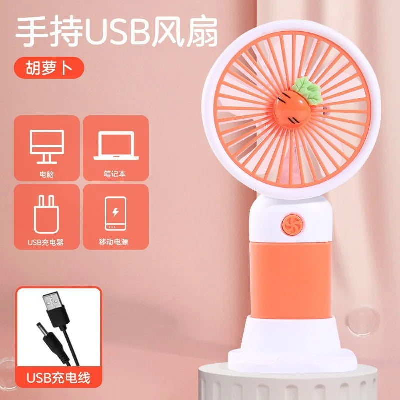 Portable Handheld USB Mini Fan with Stand Cartoon Design Rechargeable Student Fan