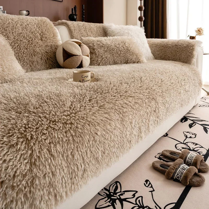 Winter Thicken Long Plush Sofa Cover Lamb Wool Sofa Cushion Non-slip Light Luxury Mat Чехол На Диван Без Боков Housse De Canapé