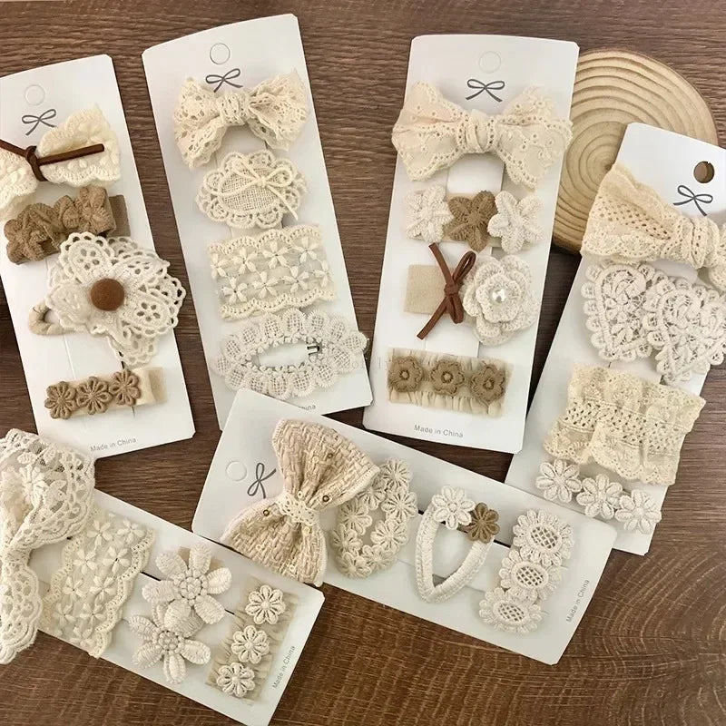4Pcs Kids Fabric Lace Flower Barrettes Baby Princess Hair Accessories Newborn White Hairpins Bow Hairclips Girls Birthday Gifts