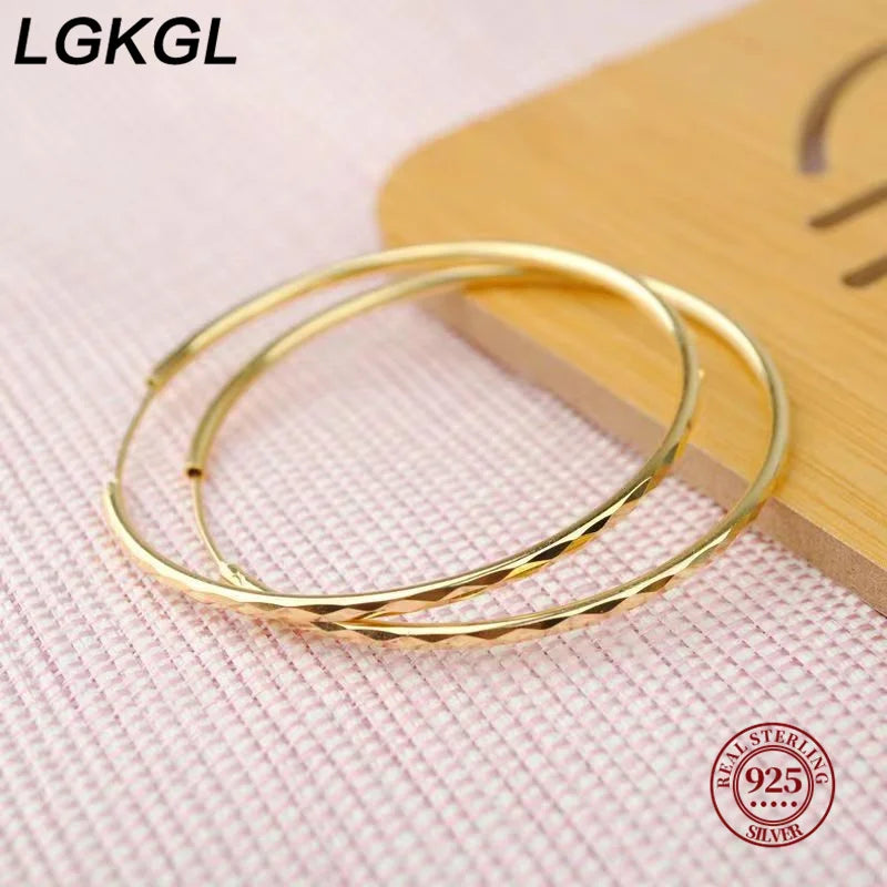 LGKGL 18K Gold Women's Round Earring, New Collection 100% 925 Sterling Silver Big Hoop Earrings Fashion Women Jewelry