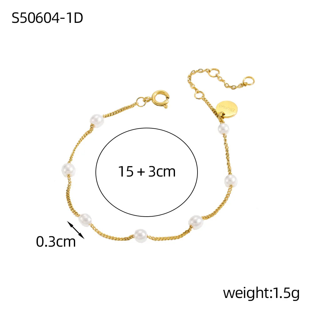 CARLIDANA Hot Selling High Quality Pearl Chain Stainless Steel Gold Plated Beaded Necklace Bracelet Set Jewelry for Women