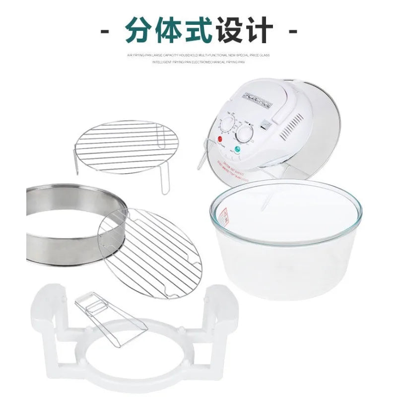 Transparent Air Fryer Oven - 12L Digital Halogen Convection Turbo Flavor Wave with Glass Bowl