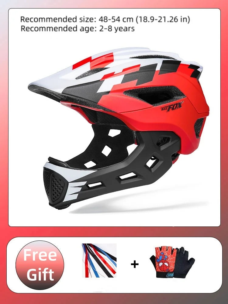 BATFOX Kids Helmet Full Face Mtb Bicycle Helmet child Children Girl and Boy Cycling BMX Detachable Downhill Multi-Sport Helmet